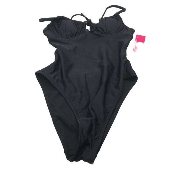 Xhilaration Junior's Size XS 00 Shirred Underwire One Piece Swim Suit Black New - Picture 1 of 16